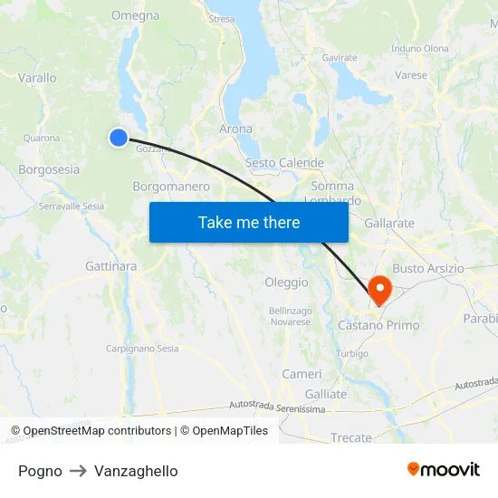 Pogno to Vanzaghello map