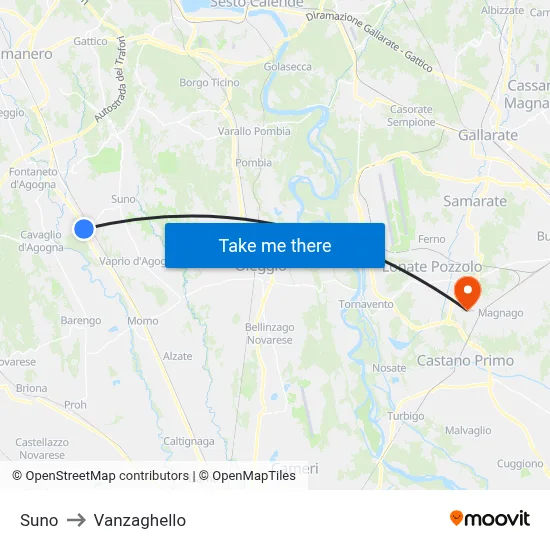 Suno to Vanzaghello map