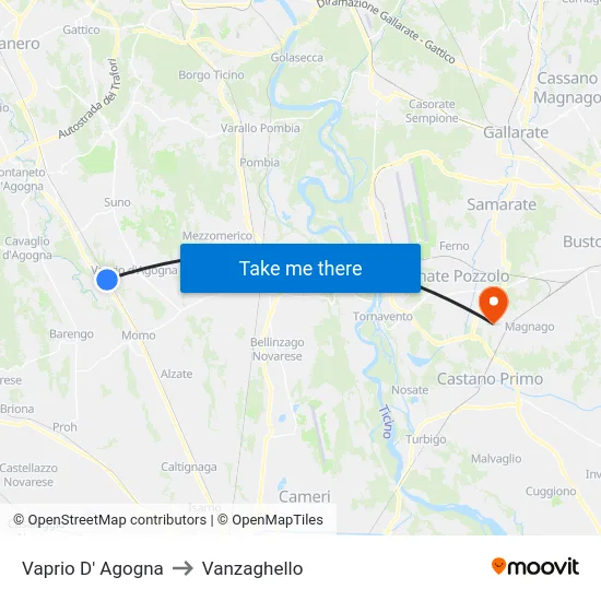 Vaprio D' Agogna to Vanzaghello map
