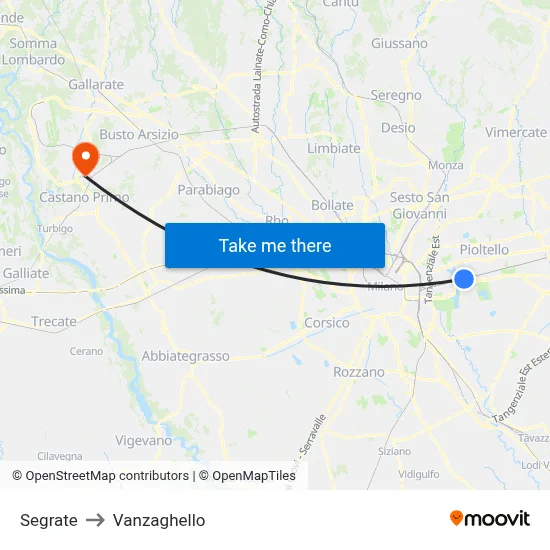 Segrate to Vanzaghello map