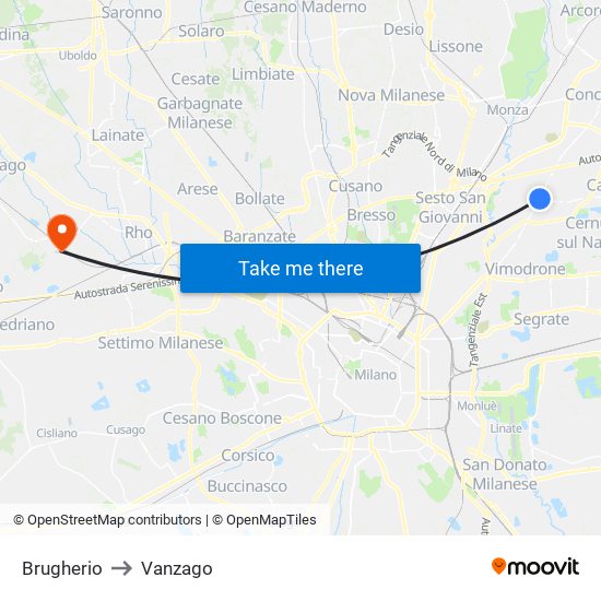 Brugherio to Vanzago map