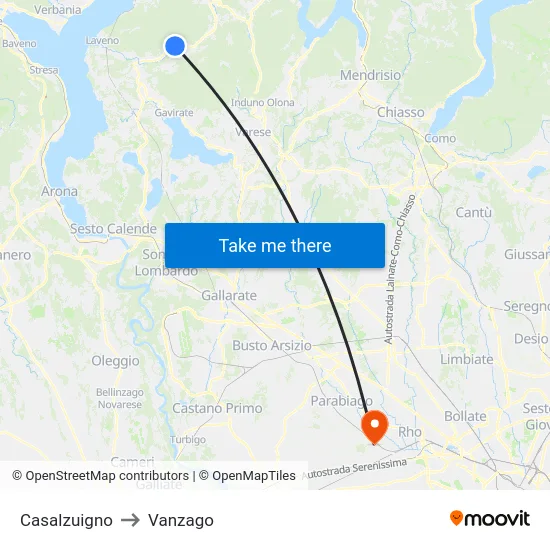 Casalzuigno to Vanzago map
