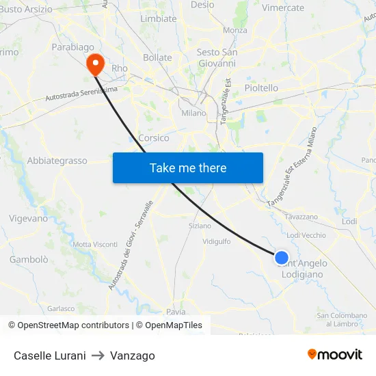 Caselle Lurani to Vanzago map