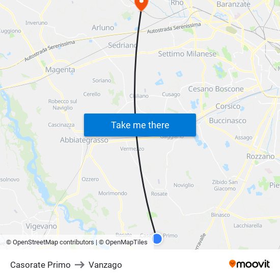 Casorate Primo to Vanzago map