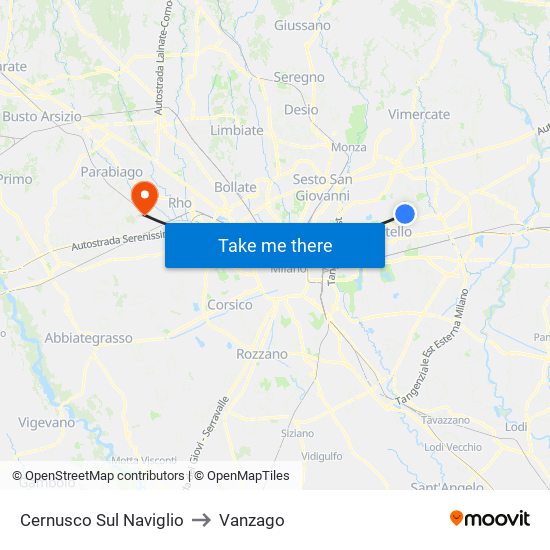 Cernusco Sul Naviglio to Vanzago map