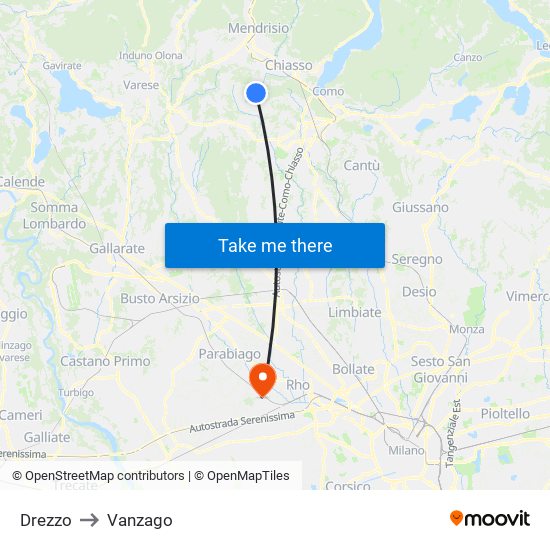Drezzo to Vanzago map