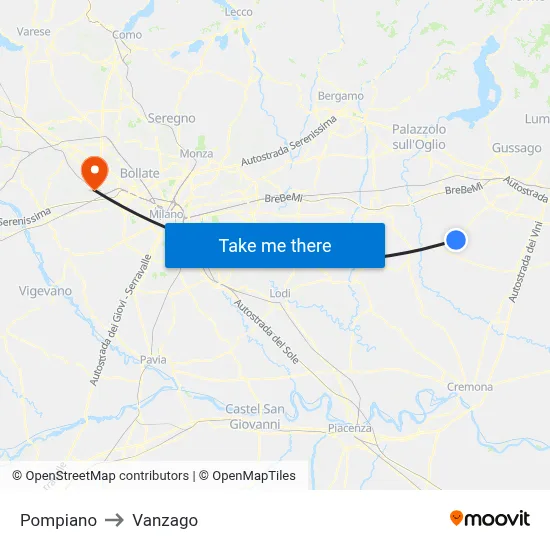 Pompiano to Vanzago map