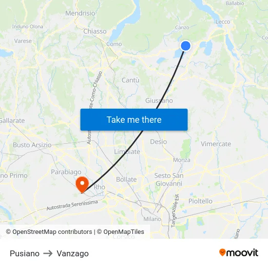 Pusiano to Vanzago map