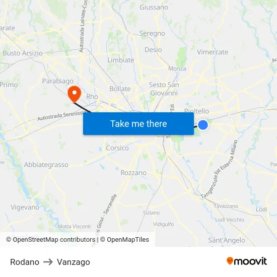 Rodano to Vanzago map