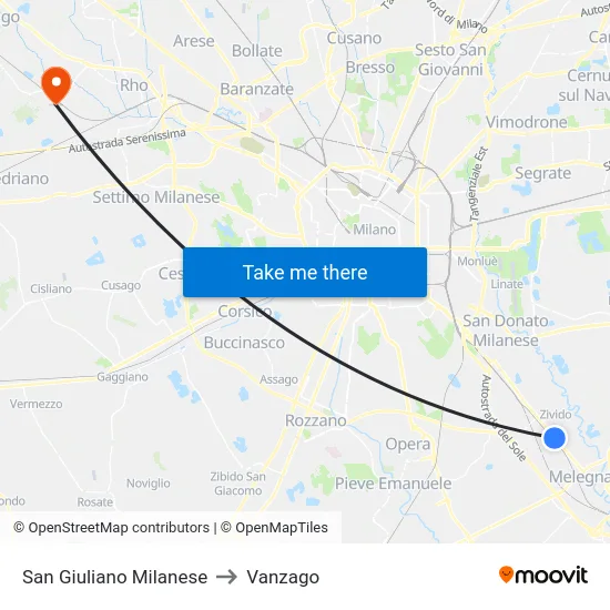 San Giuliano Milanese to Vanzago map