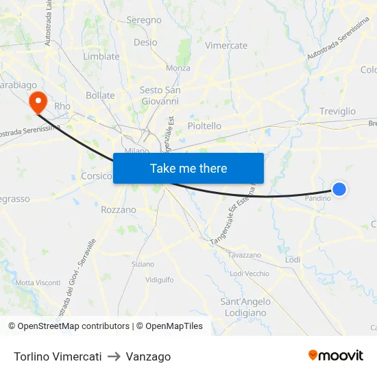 Torlino Vimercati to Vanzago map