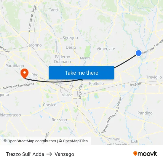 Trezzo Sull' Adda to Vanzago map