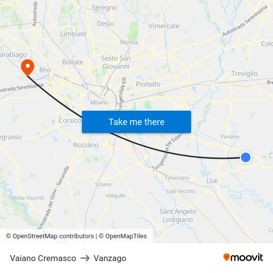 Vaiano Cremasco to Vanzago map