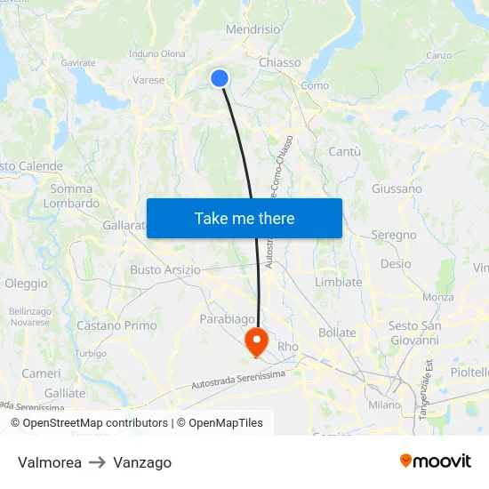 Valmorea to Vanzago map
