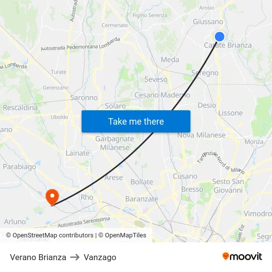 Verano Brianza to Vanzago map