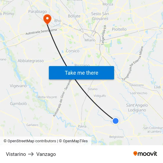 Vistarino to Vanzago map