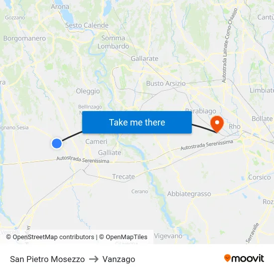 San Pietro Mosezzo to Vanzago map