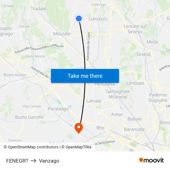 Fenegro to Vanzago map