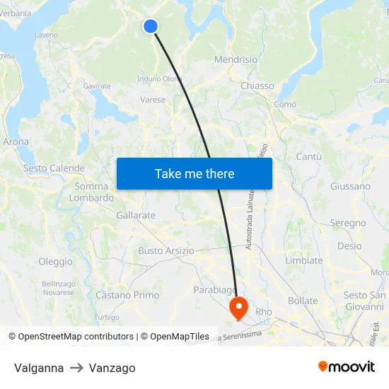 Valganna to Vanzago map
