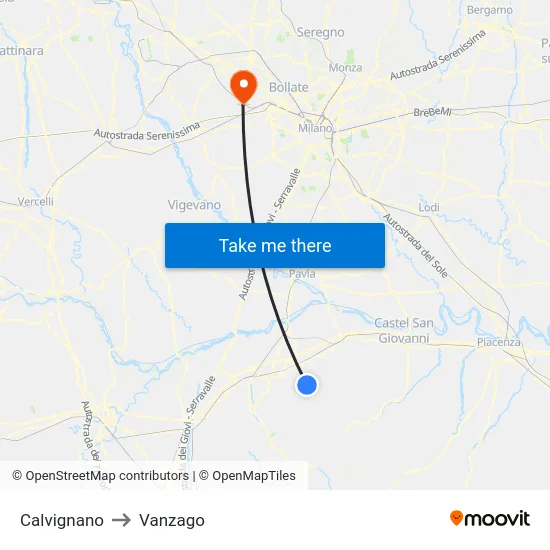 Calvignano to Vanzago map