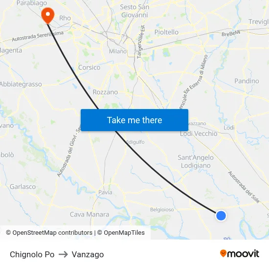 Chignolo Po to Vanzago map