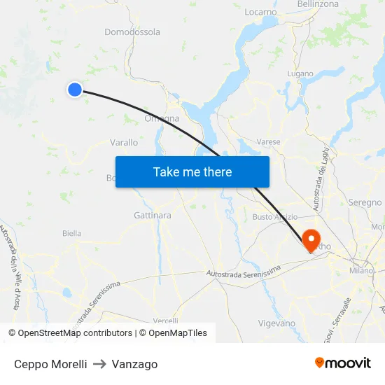 Ceppo Morelli to Vanzago map