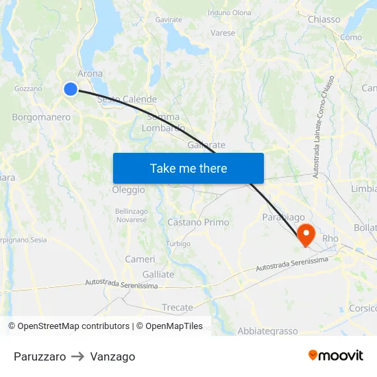Paruzzaro to Vanzago map