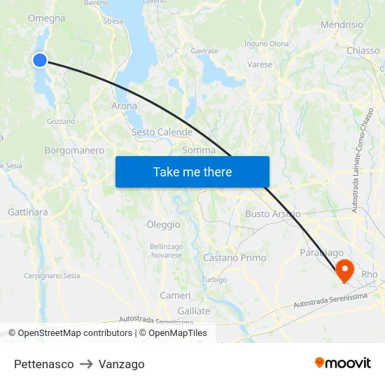 Pettenasco to Vanzago map