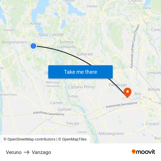 Veruno to Vanzago map