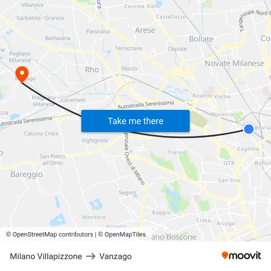 Milan Villapizzone to Vanzago map