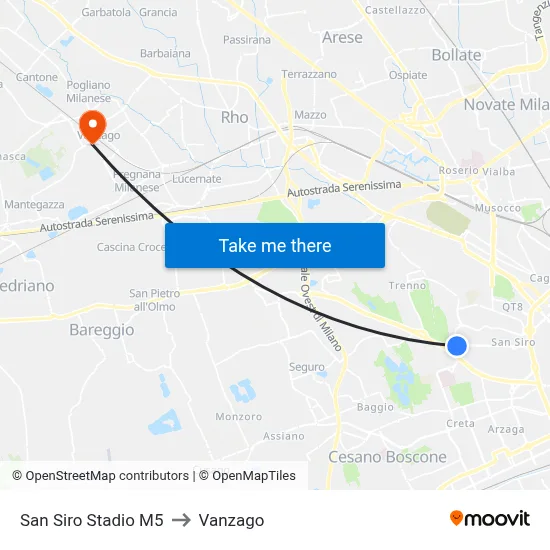 San Siro Stadio M5 to Vanzago map