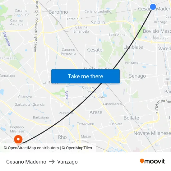 Cesano Maderno to Vanzago map