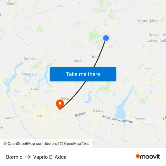 Bormio to Vaprio D' Adda map