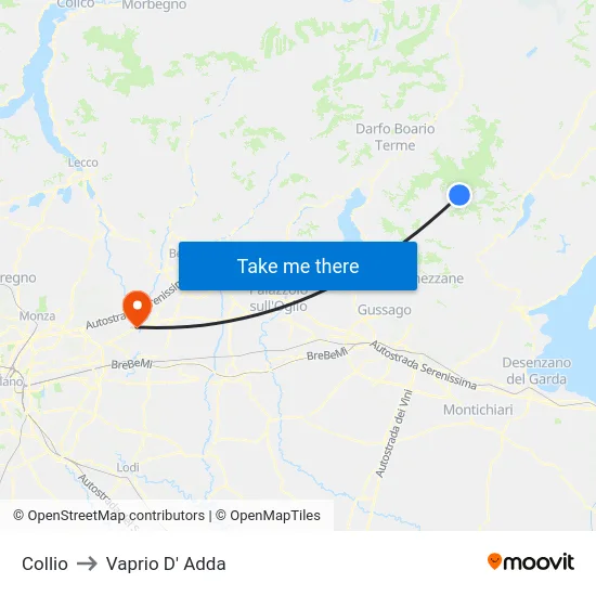 Collio to Vaprio D' Adda map