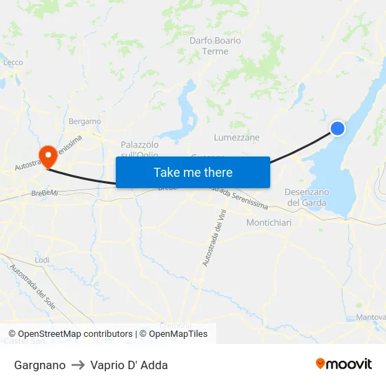 Gargnano to Vaprio D' Adda map