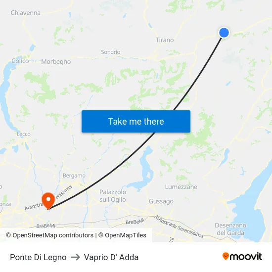 Ponte Di Legno to Vaprio D' Adda map