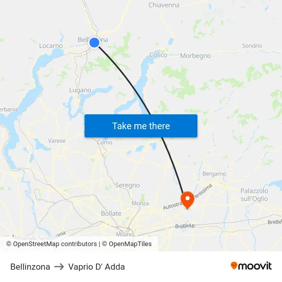 Bellinzona to Vaprio D' Adda map