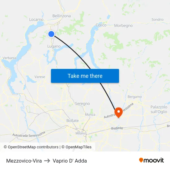 Mezzovico-Vira to Vaprio d'Adda map
