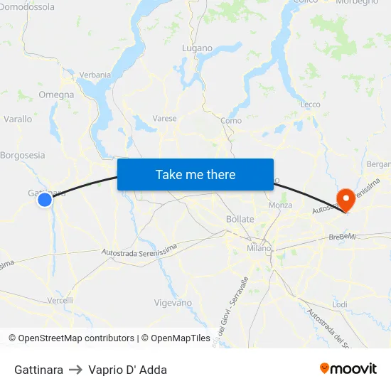 Gattinara to Vaprio d'Adda map