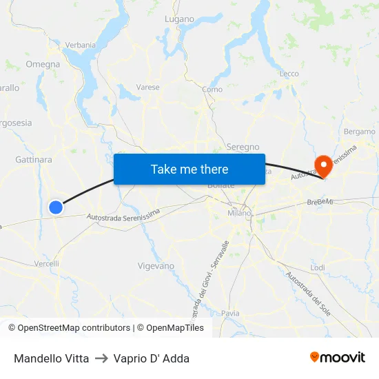 Mandello Vitta to Vaprio d'Adda map