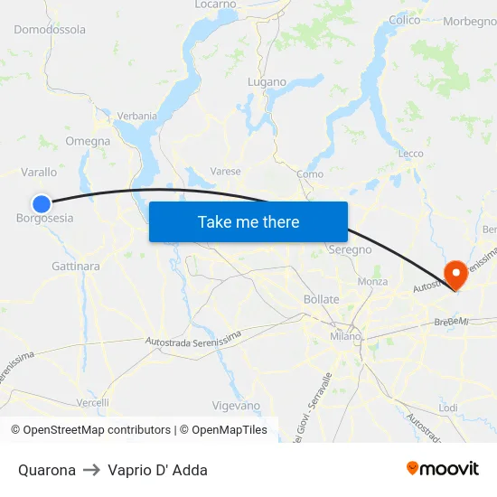 Quarona to Vaprio D' Adda map