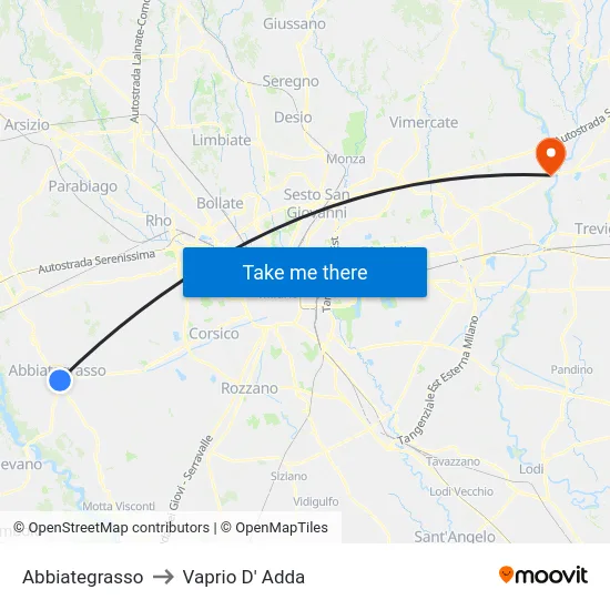 Abbiategrasso to Vaprio D' Adda map