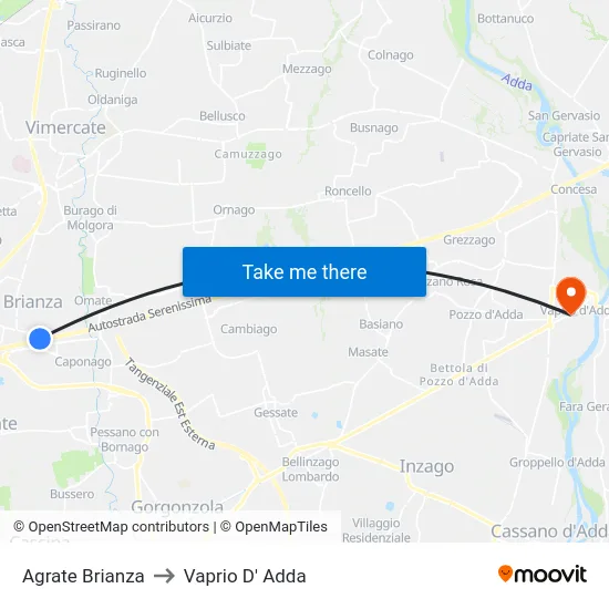 Agrate Brianza to Vaprio D' Adda map