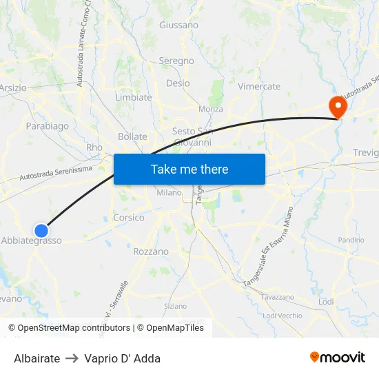 Albairate to Vaprio D' Adda map