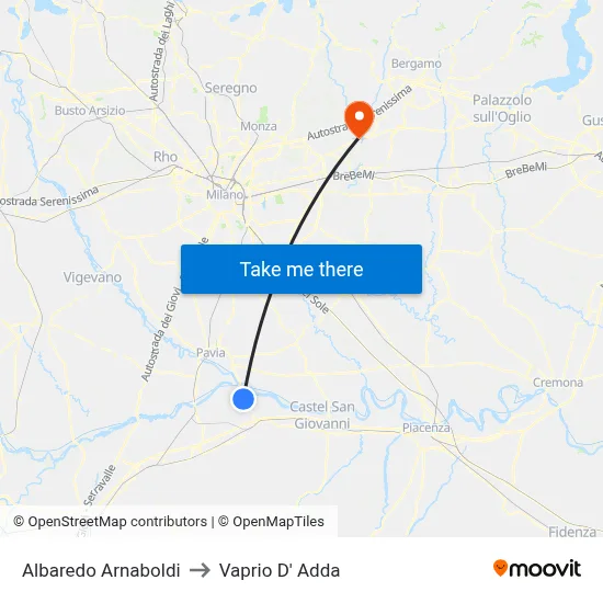 Albaredo Arnaboldi to Vaprio d'Adda map