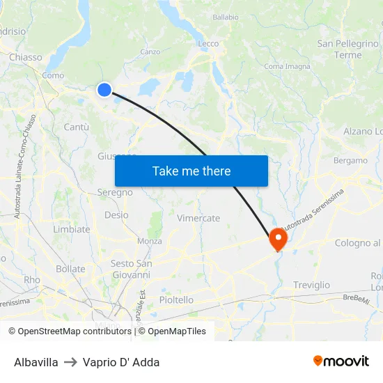 Albavilla to Vaprio D' Adda map