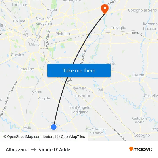 Albuzzano to Vaprio D' Adda map