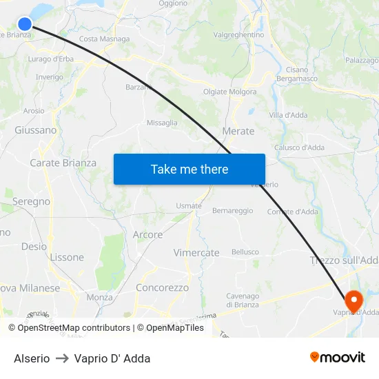 Alserio to Vaprio d'Adda map