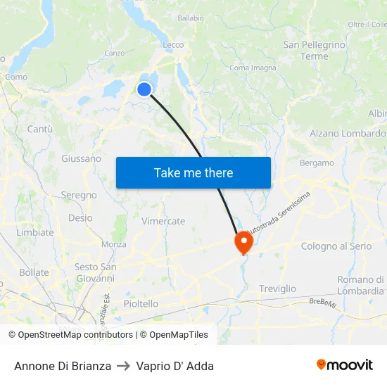 Annone Di Brianza to Vaprio D' Adda map