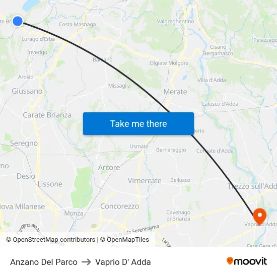Anzano Del Parco to Vaprio d'Adda map